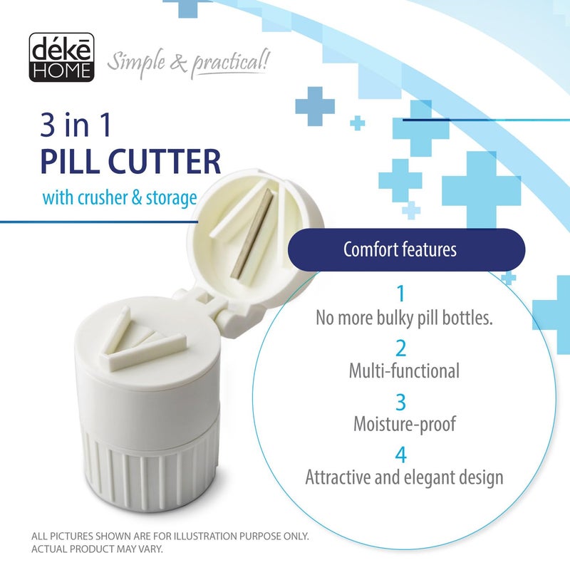 Deke Home - 3 in 1 Pill Cutter & Crusher with Storage, Compact Pill Splitter with Stainless Blade, Powder Grinder & Travel Cup, Best for Scored Tablets, Vitamins & Medication, BPA Free - Image 4